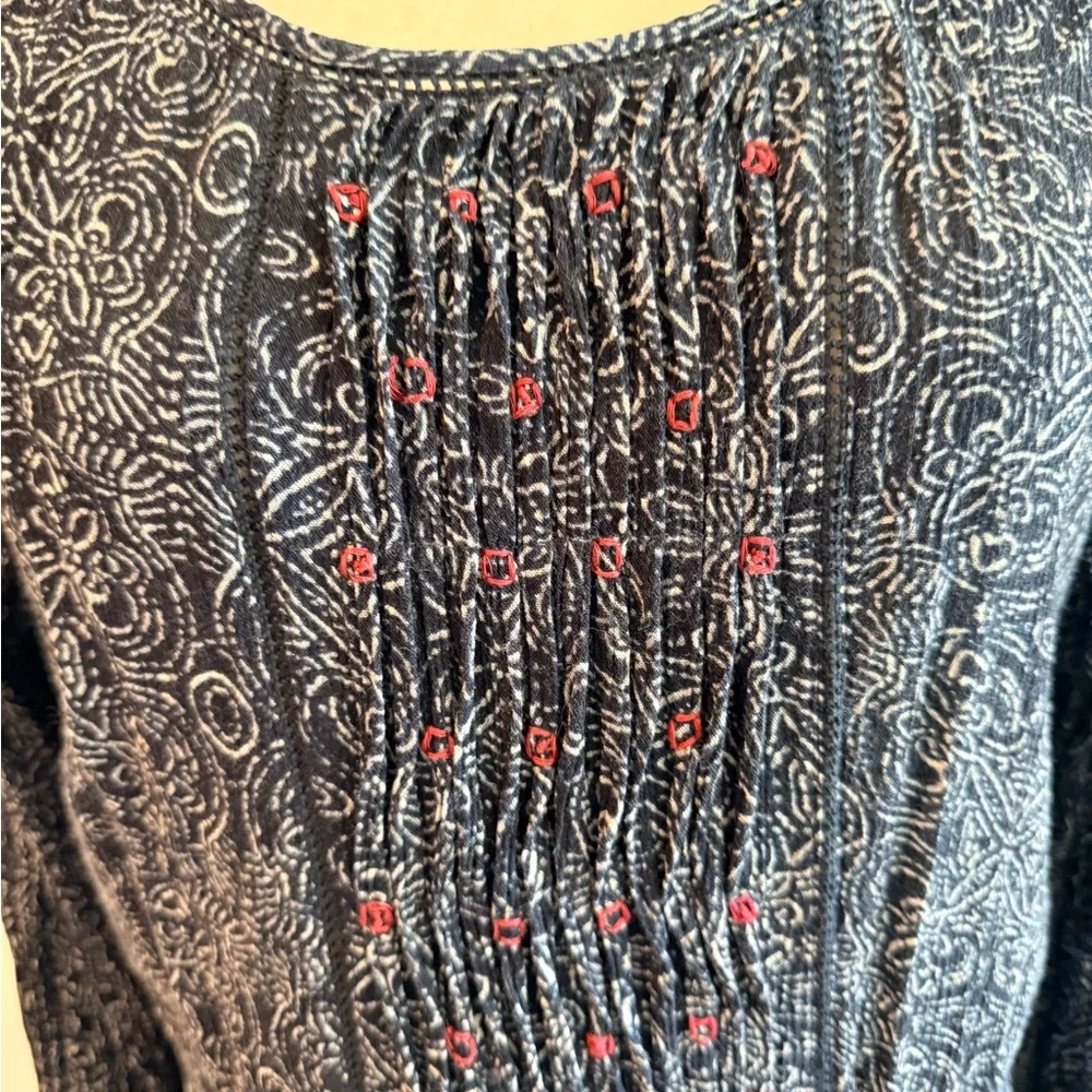 Velvet by Graham & Spencer Navy Printed Midi Dress Embroidered Size L - Picture 7 of 10